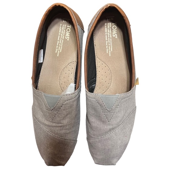 TOMS Men’s Classic Grey Chambray / Synthetic Leather Trim Slip-on Size 11 - Picture 6 of 14